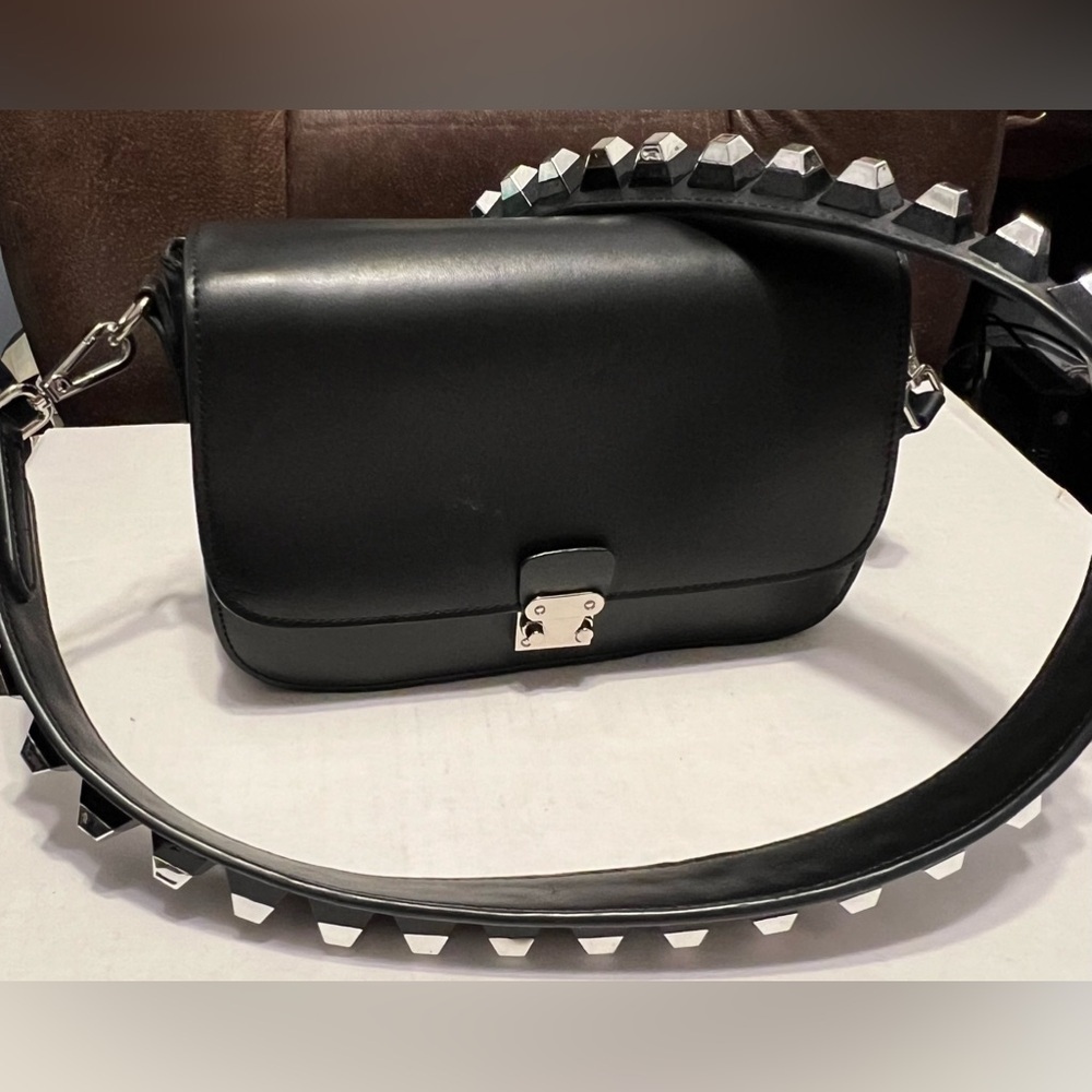 KC JAGGER Black & Silver Studded Leather Crossbody Bag